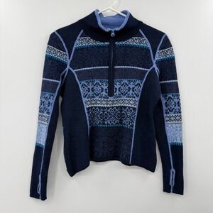 Women's Icelandic design merino wool pullover half zip sweater size Petite S